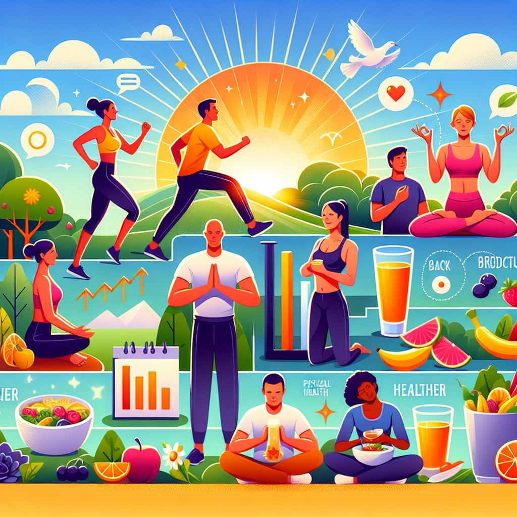 An image depicting various benefits of being an early riser, such as improved mental health, increased productivity, better physical health, and healthier eating habits.